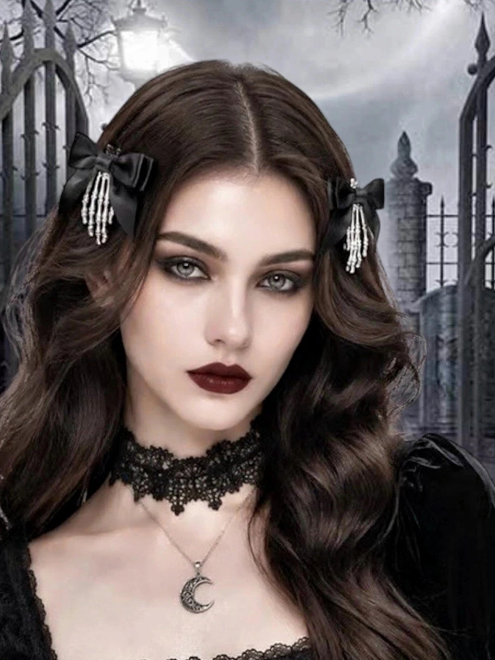 $6 Add-on | Halloween | Skeleton Hand Bow Hair Clips Gothic Black & Silver Hair
